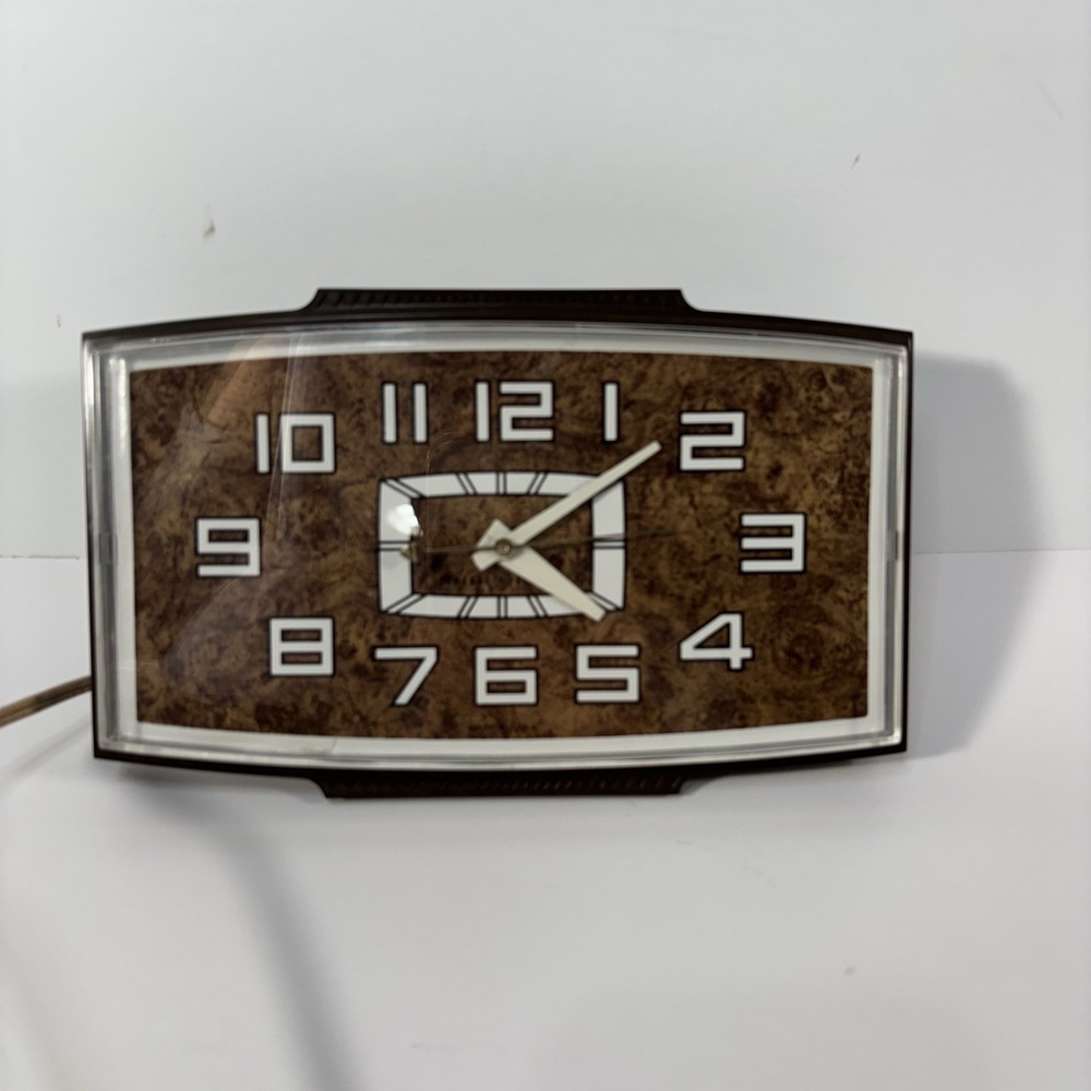 GE Retro 1970s Analog Electric Wall Clock Brown